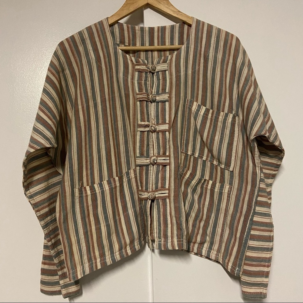 Vintage Fai khain hand weave cotton pinstripes Lagenlook jacket Size M